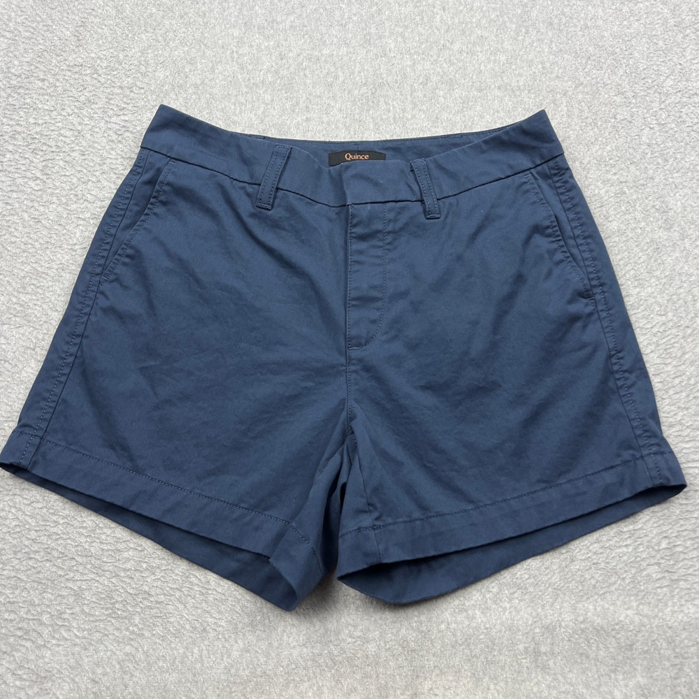 Quince Organic Stretch Cotton Chino Shorts Womens 2 Blue Twill 4.5" Pockets